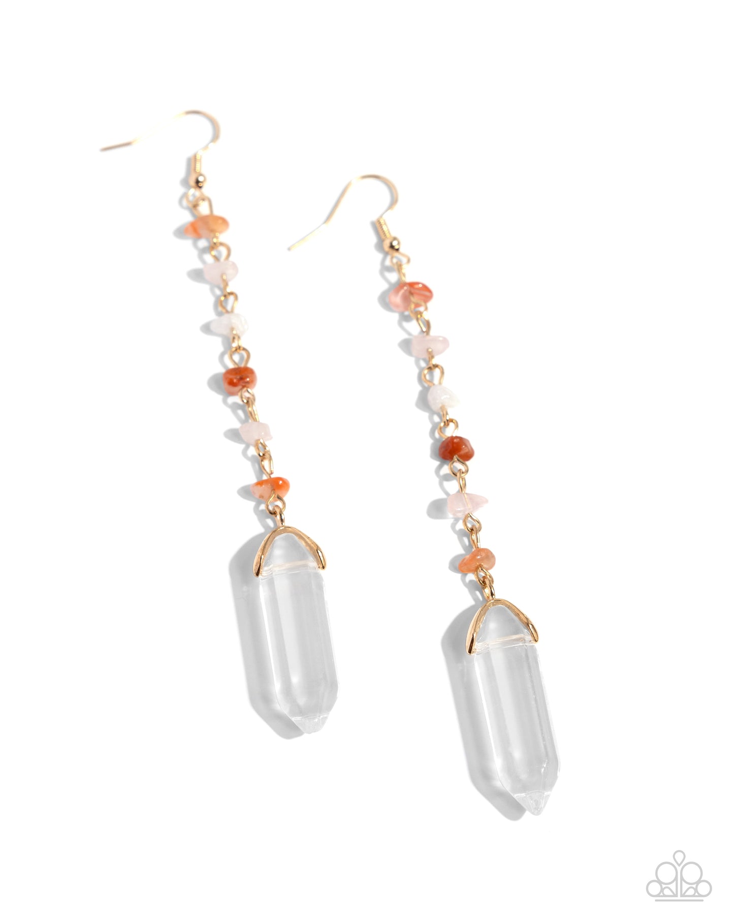 Quartz Qualification - Orange, Pink, & White Stones & Clear Quartz Like Bead Santa Fe Style Earring Paparazzi E2097