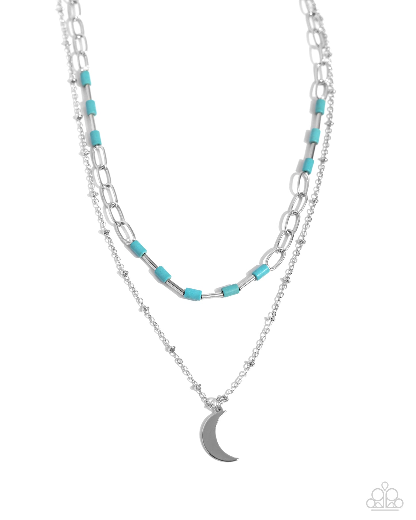 Lunar Lucidity - Blue Turquoise, Silver Bead & Crescent Moon Necklace Paparazzi N2484