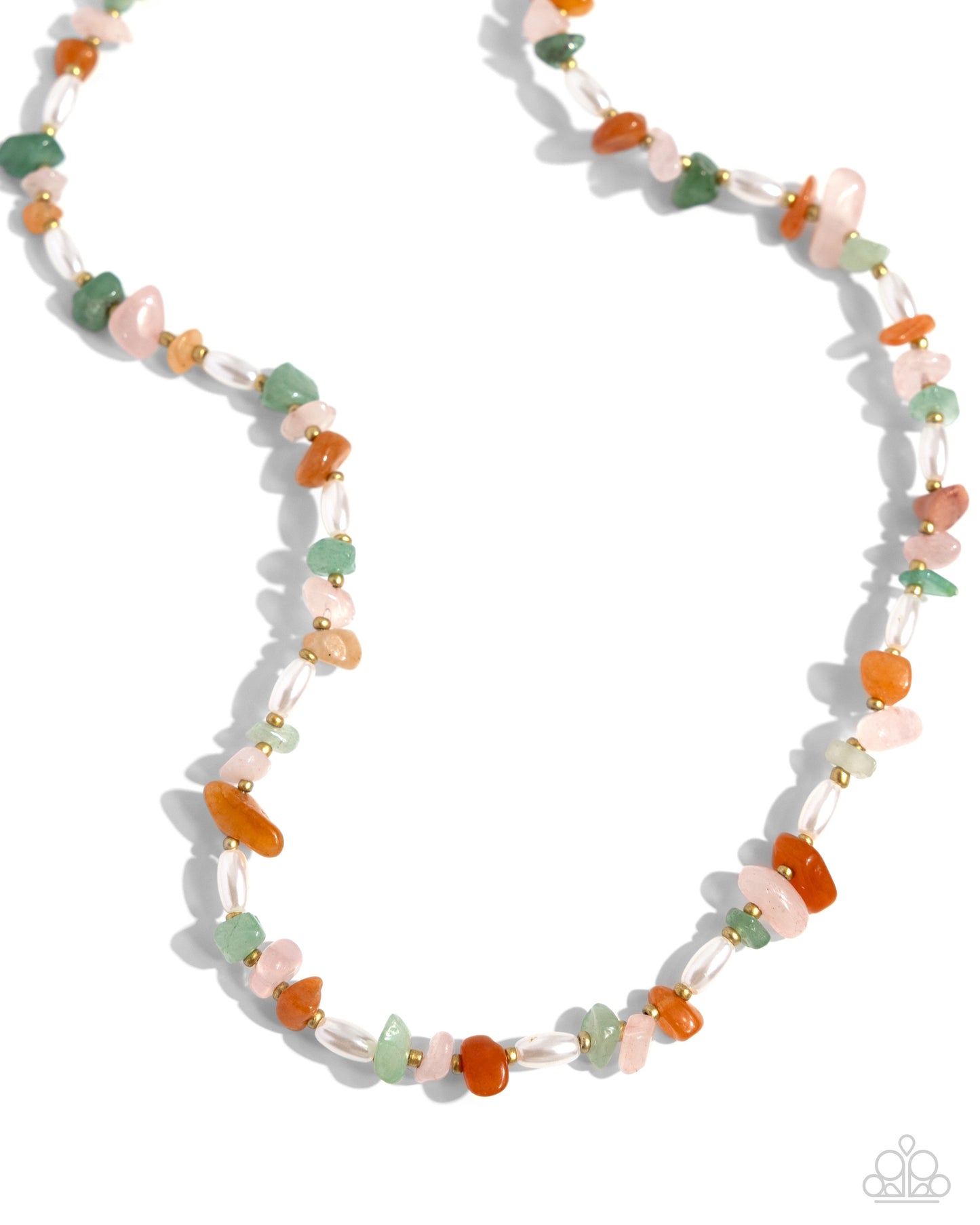 Natural Nuance - Multi Colored Stone Jade, Orange & Pink With White Baroque Pearl Bead Necklace Paparazzi N2331