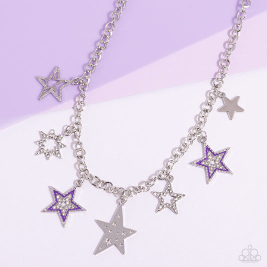 Starstruck Sentiment - Purple Painted & White Rhinestone Star Necklace Paparazzi N2290