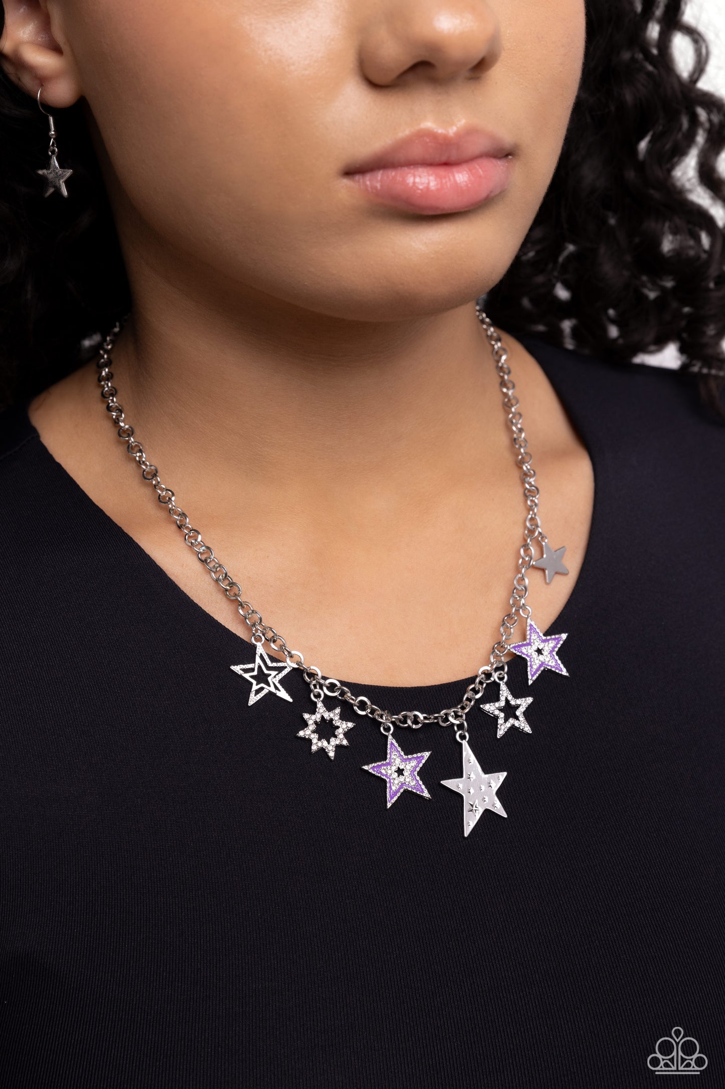 Starstruck Sentiment - Purple Painted & White Rhinestone Star Necklace Paparazzi N2290