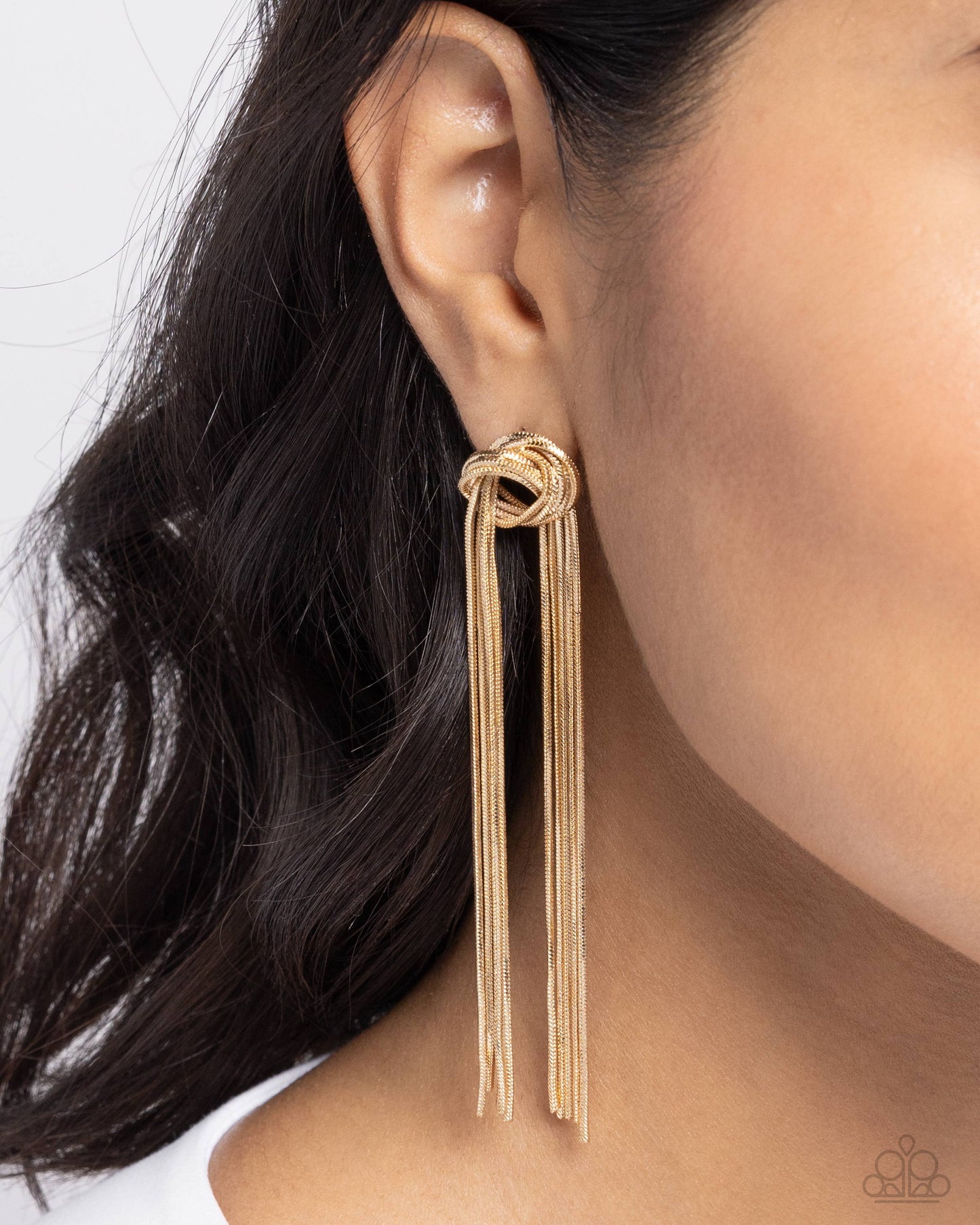 All STRANDS On Deck - Gold Snake Chain Fringe Earring Paparazzi E2074