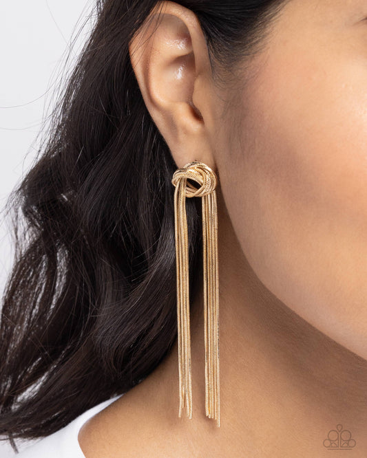 All STRANDS On Deck - Gold Snake Chain Fringe Earring Paparazzi E2074