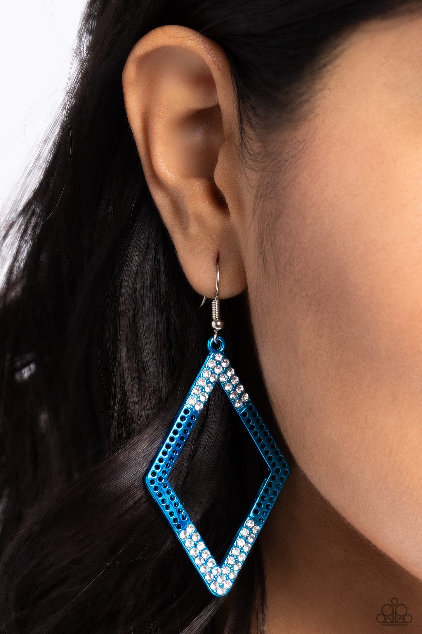 Eloquently Edgy - Blue Electric Hue Metallic White Rhinestone Earring Paparazzi E1924