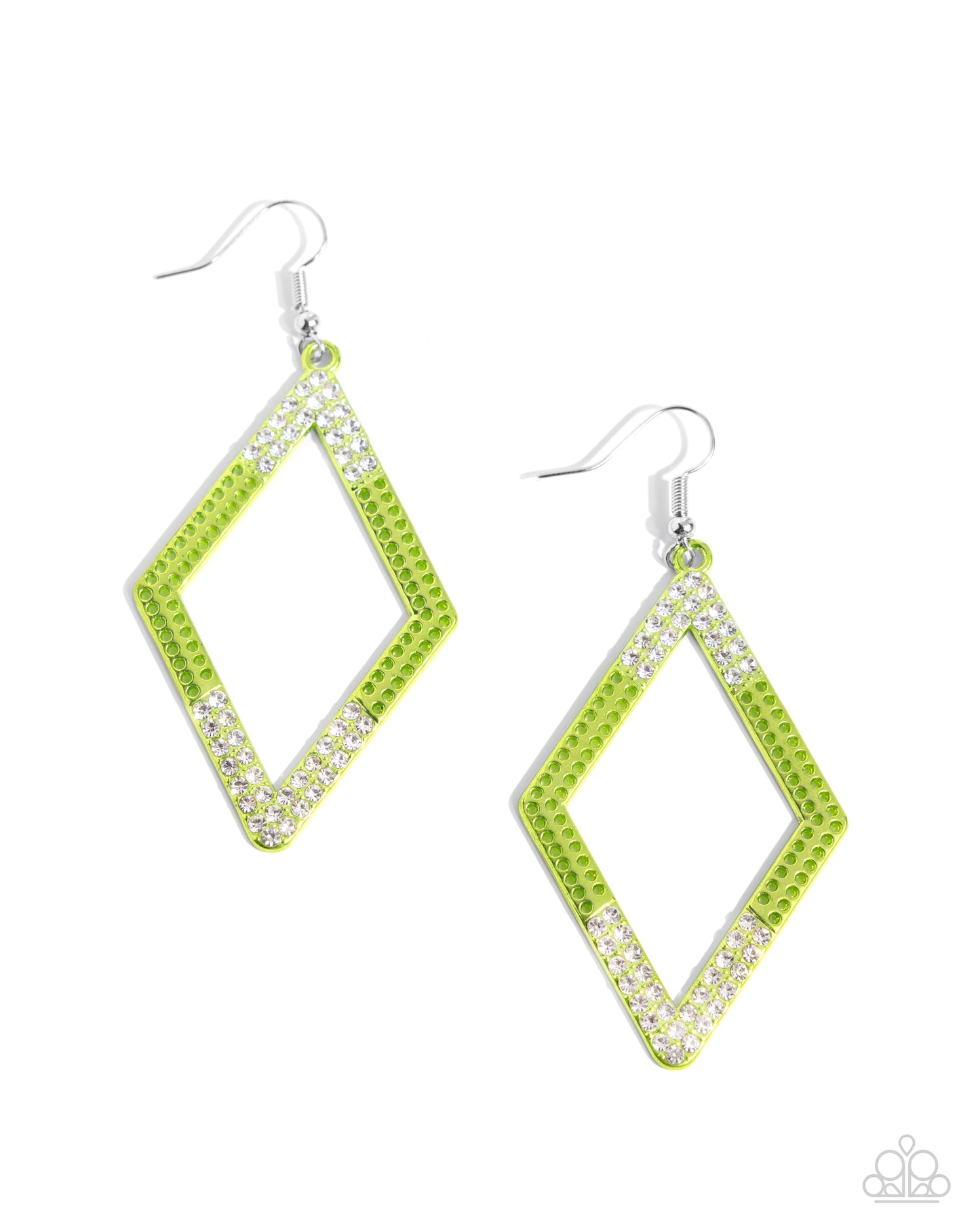 Eloquently Edgy - Green Electric Metal White Rhinestone Earring Paparazzi E1965