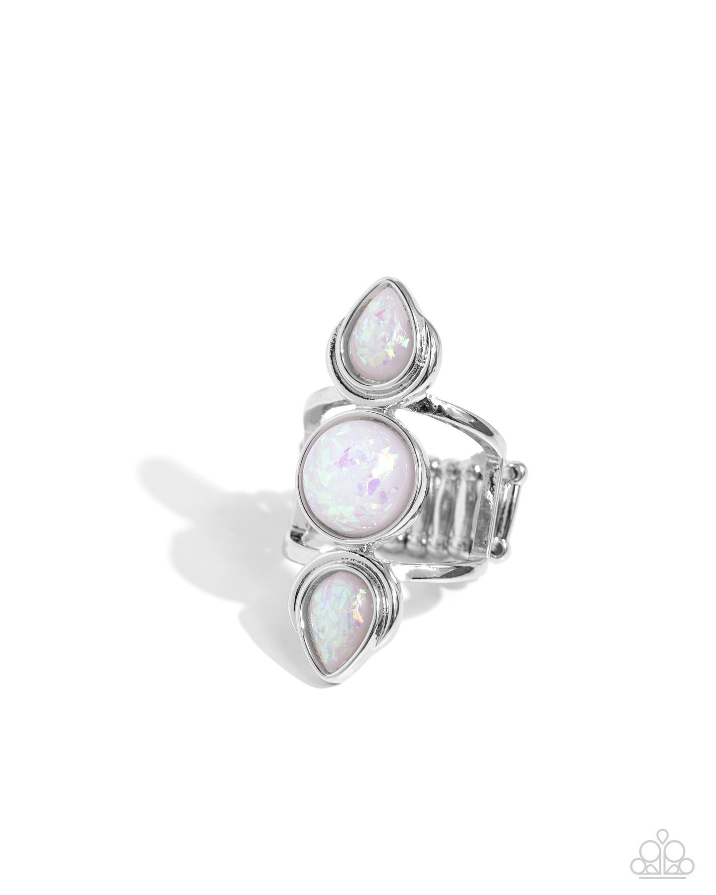 Sultry Sheen - White Opalescent Finish Elongated Ring Paparazzi R0761