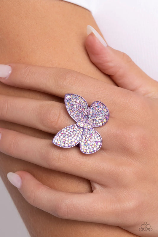 Aerial Ambassador Purple Metallic Iridescent Butterfly Ring Paparazzi R0735