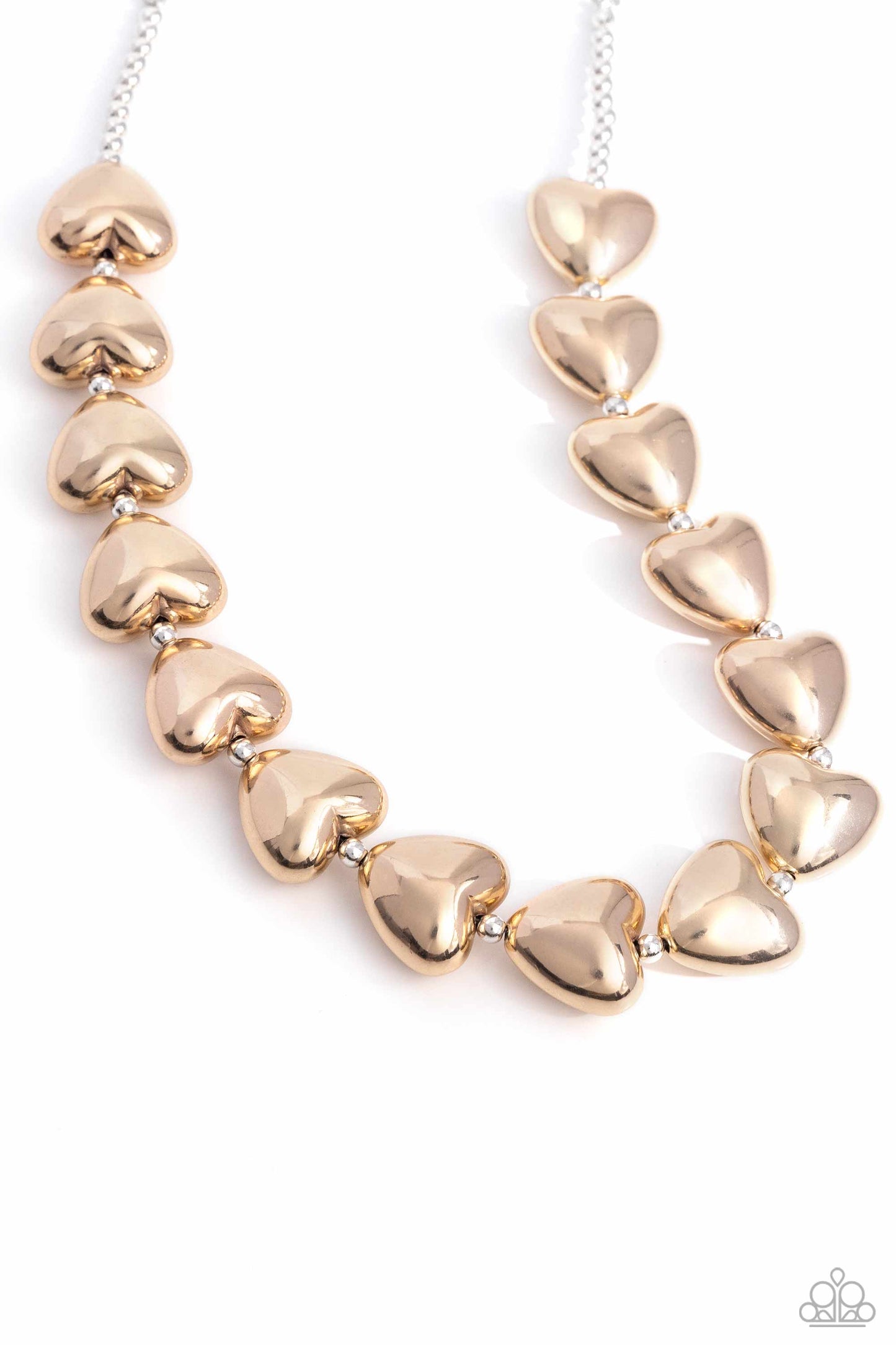 Paparazzi Hello Heartstrings - Multi Gold Heart & Silver Bead Necklace N3958