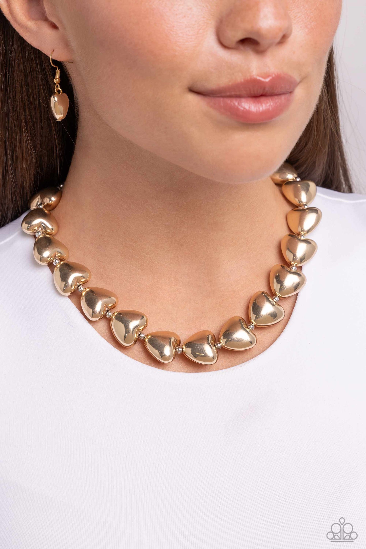 Paparazzi Hello Heartstrings - Multi Gold Heart & Silver Bead Necklace N3958