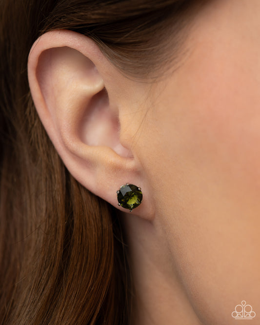 Breathtaking Birthstone - Green Peridot Rhinestone August Birthstone Post Earring Paparazzi E1962