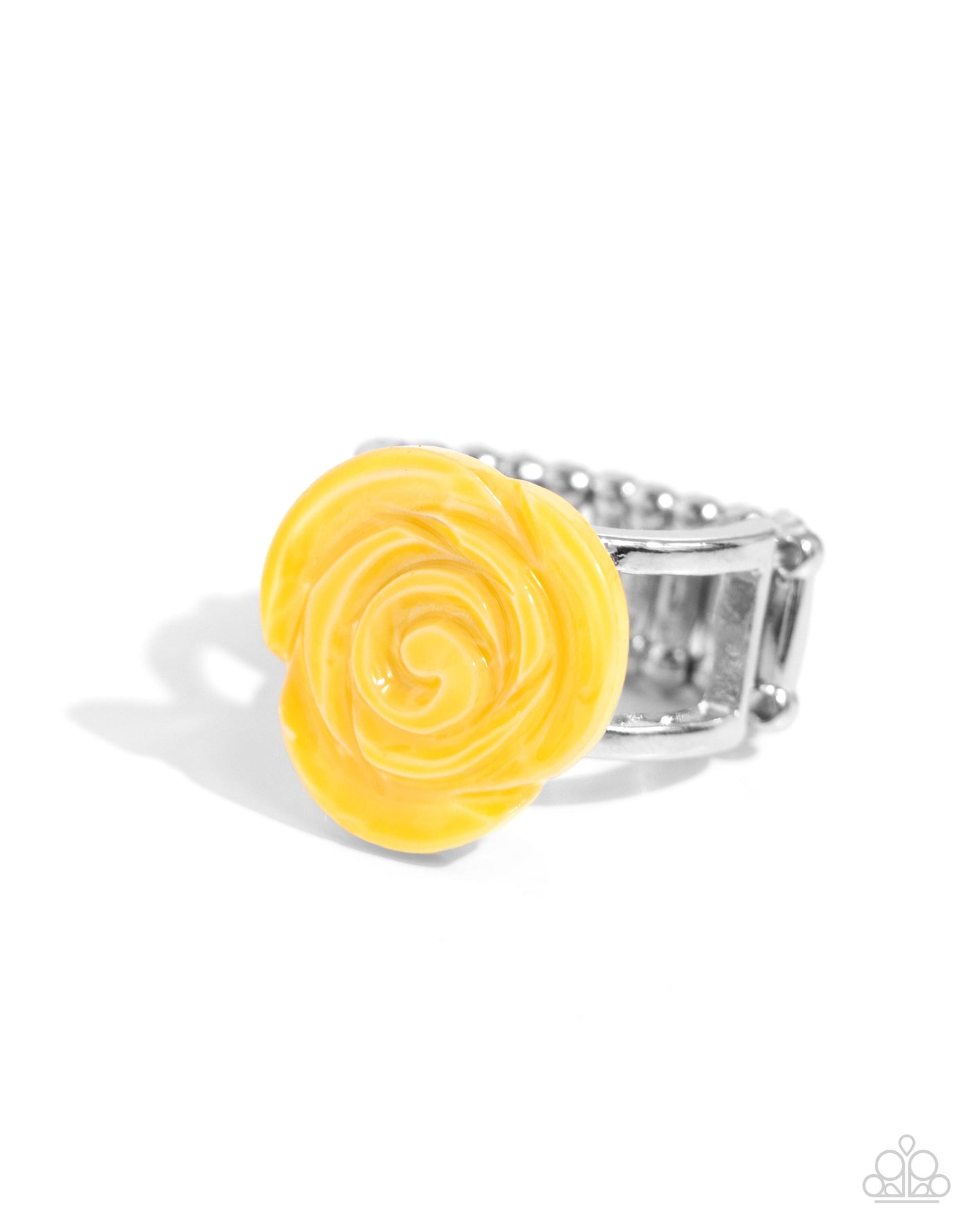 Top-SHELL Shine - Yellow Rosette Shiny Shell Petal Ring Paparazzi R0758