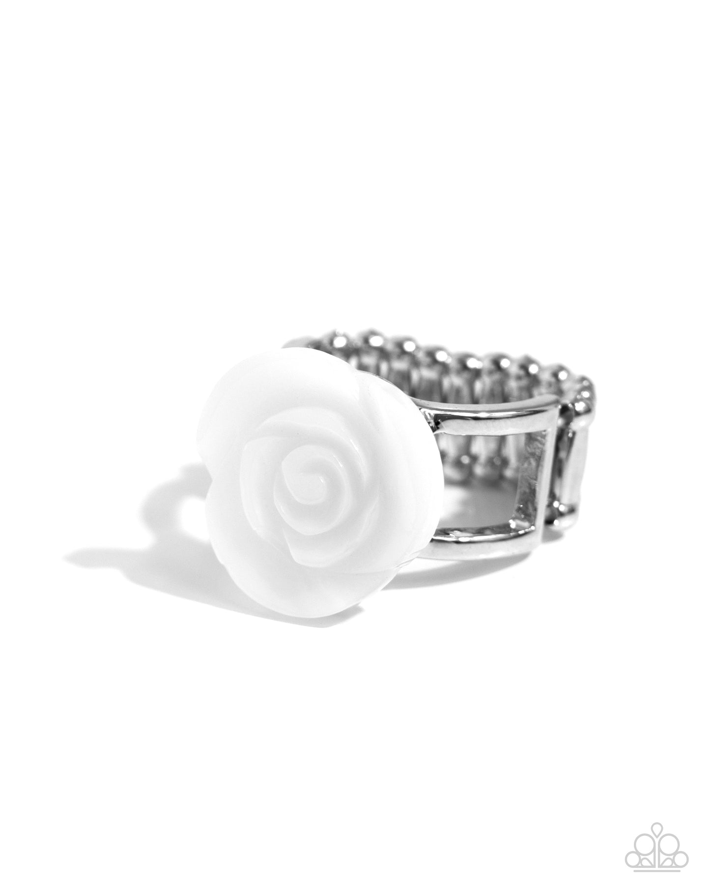 Top-SHELL Shine - White Rosette Shiny Shell Petal Ring Paparazzi R0780