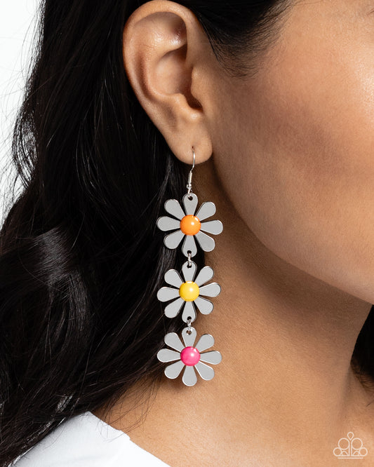 Daisy Dame - Yellow, Pink Peacock, Orange Daisy Flower Earring Paparazzi E0276