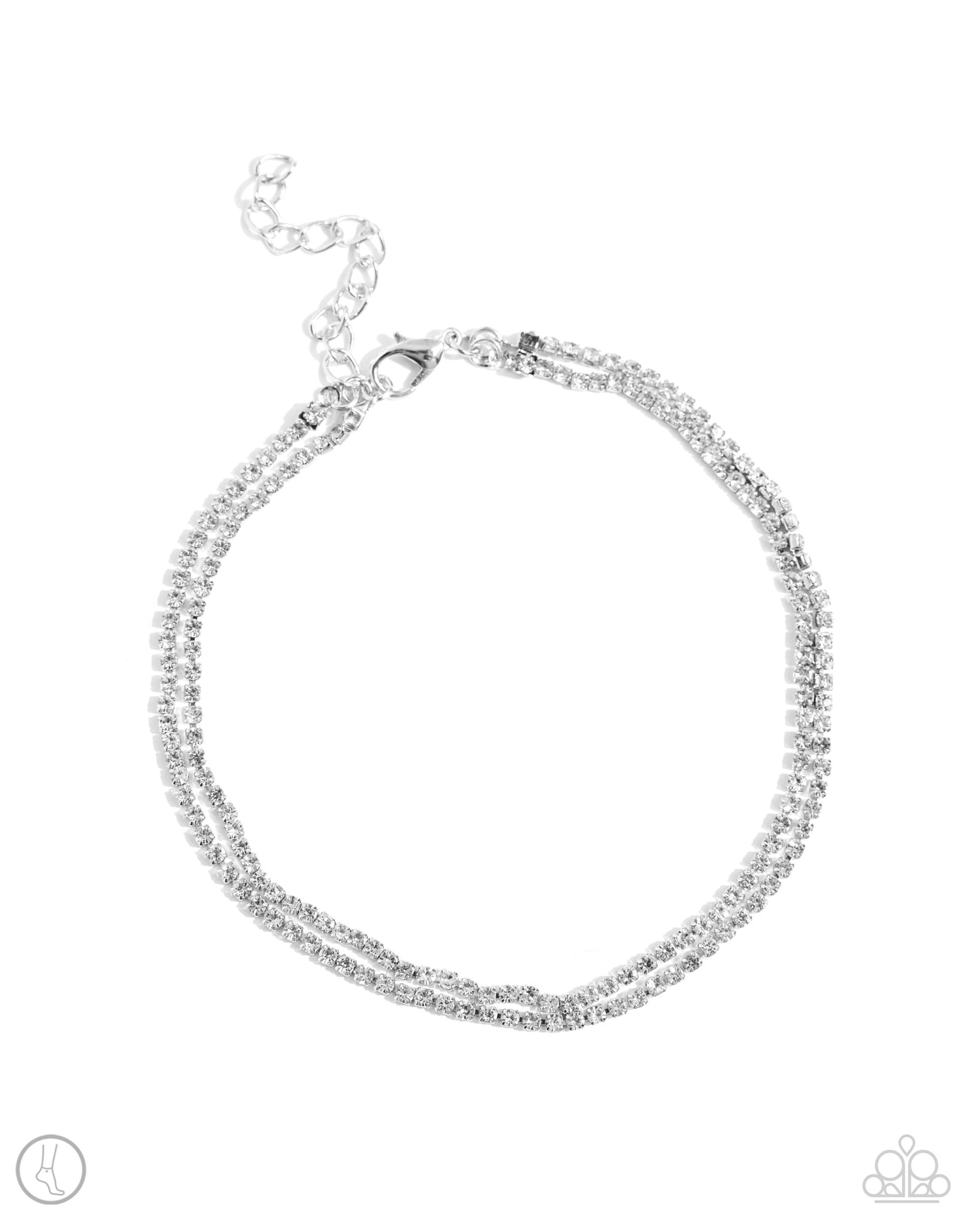 Dainty Declaration - White Rhinestone Double Layer Anklet Paparazzi B1538