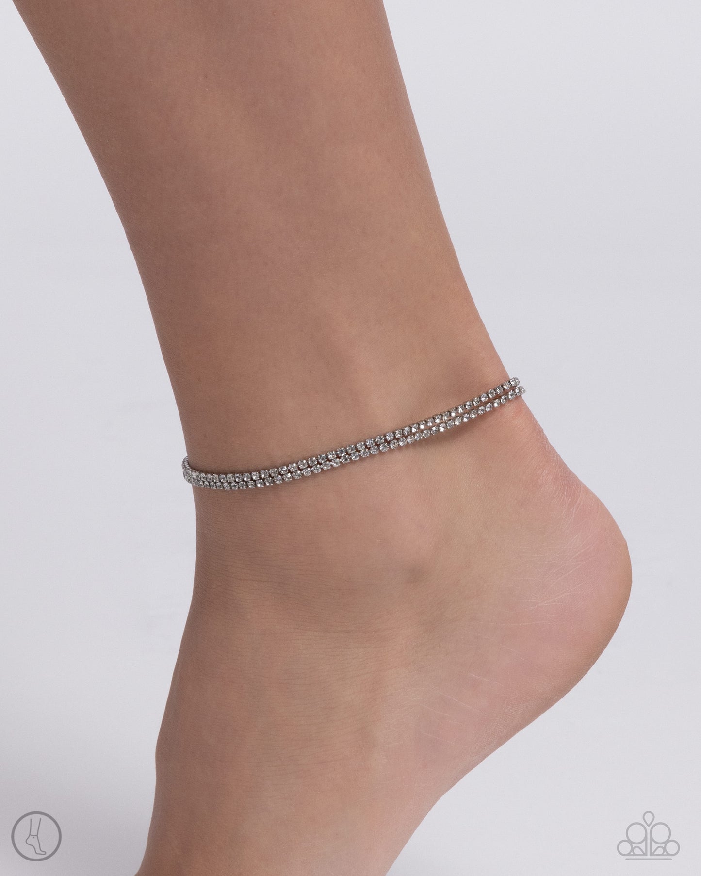 Dainty Declaration - White Rhinestone Double Layer Anklet Paparazzi B1538