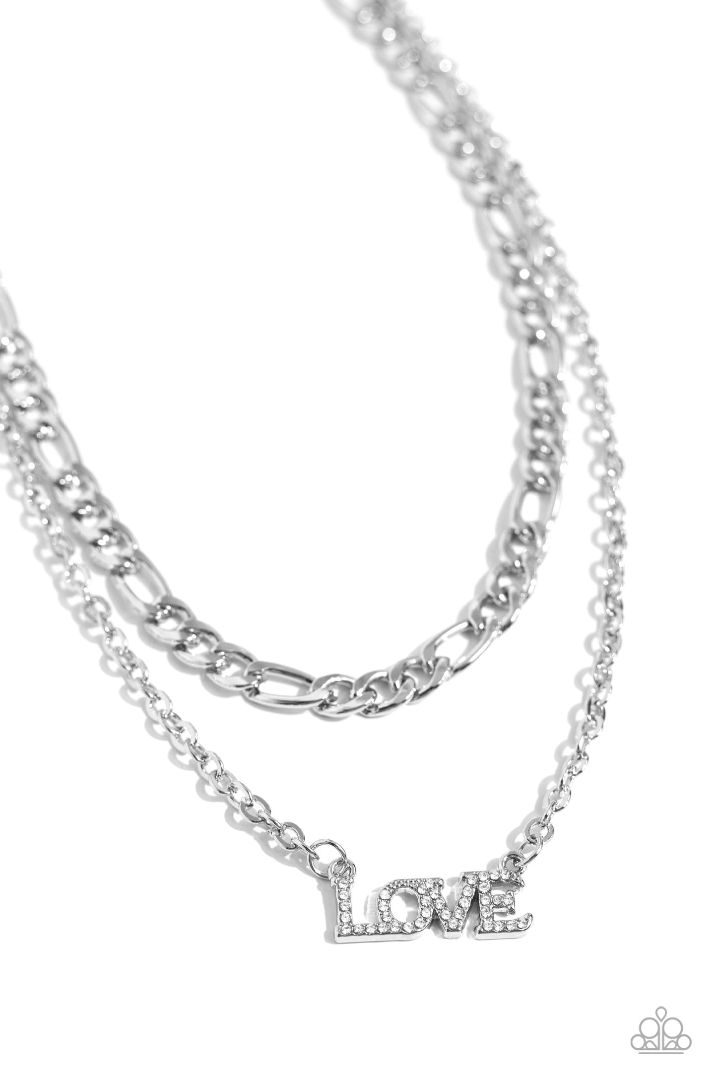 Lovely Layers - White Rhinestone "LOVE" Silver Chain Layered Necklace Paparazzi N2201