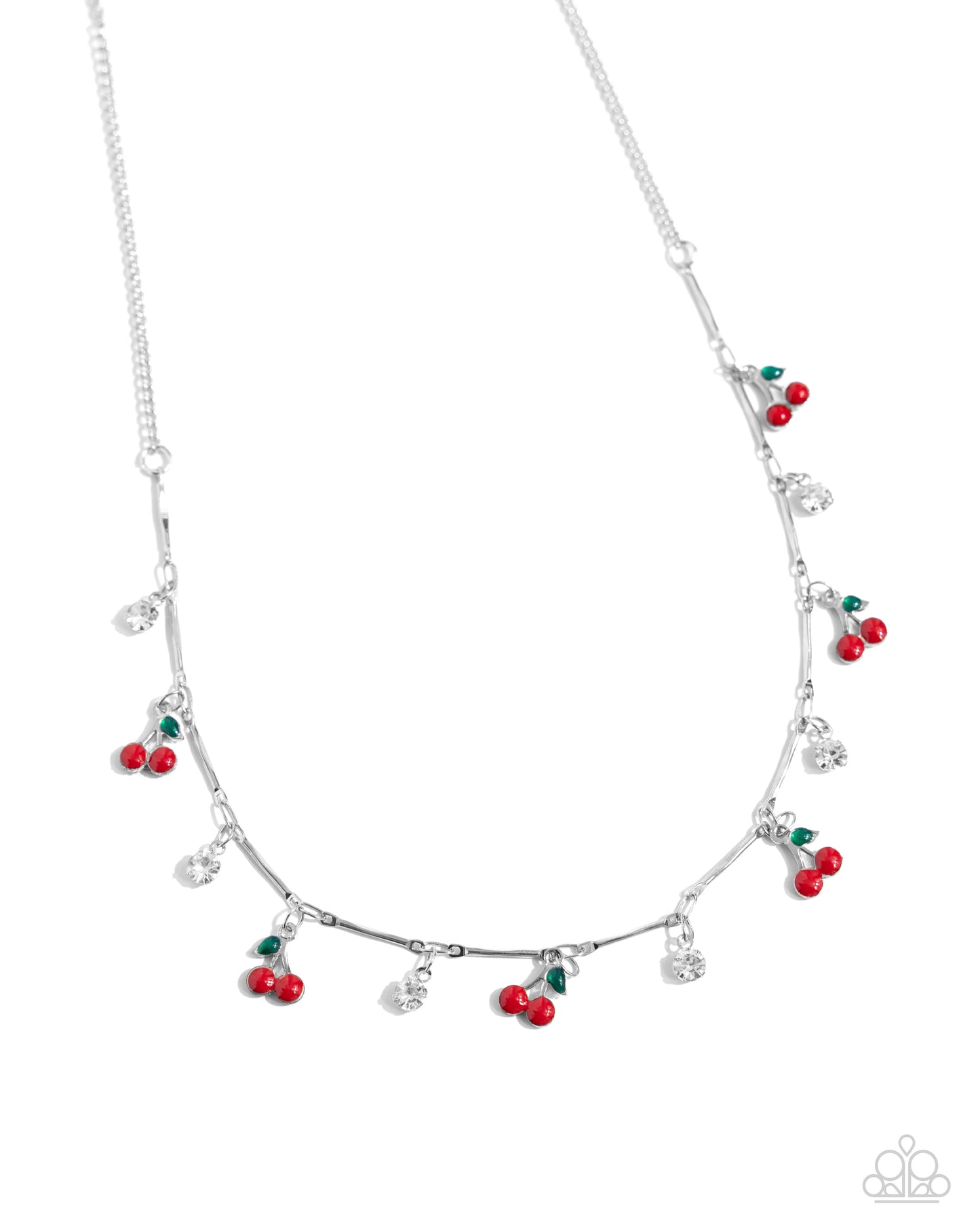 California Cherries - Red Cherry & White Rhinestone Necklace Paparazzi N2211