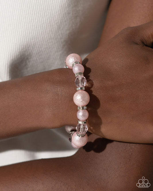 Pearl Protagonist - Pink - Baby Pink & Shimmer Bead Stretch Bracelet Paparazzi B1575