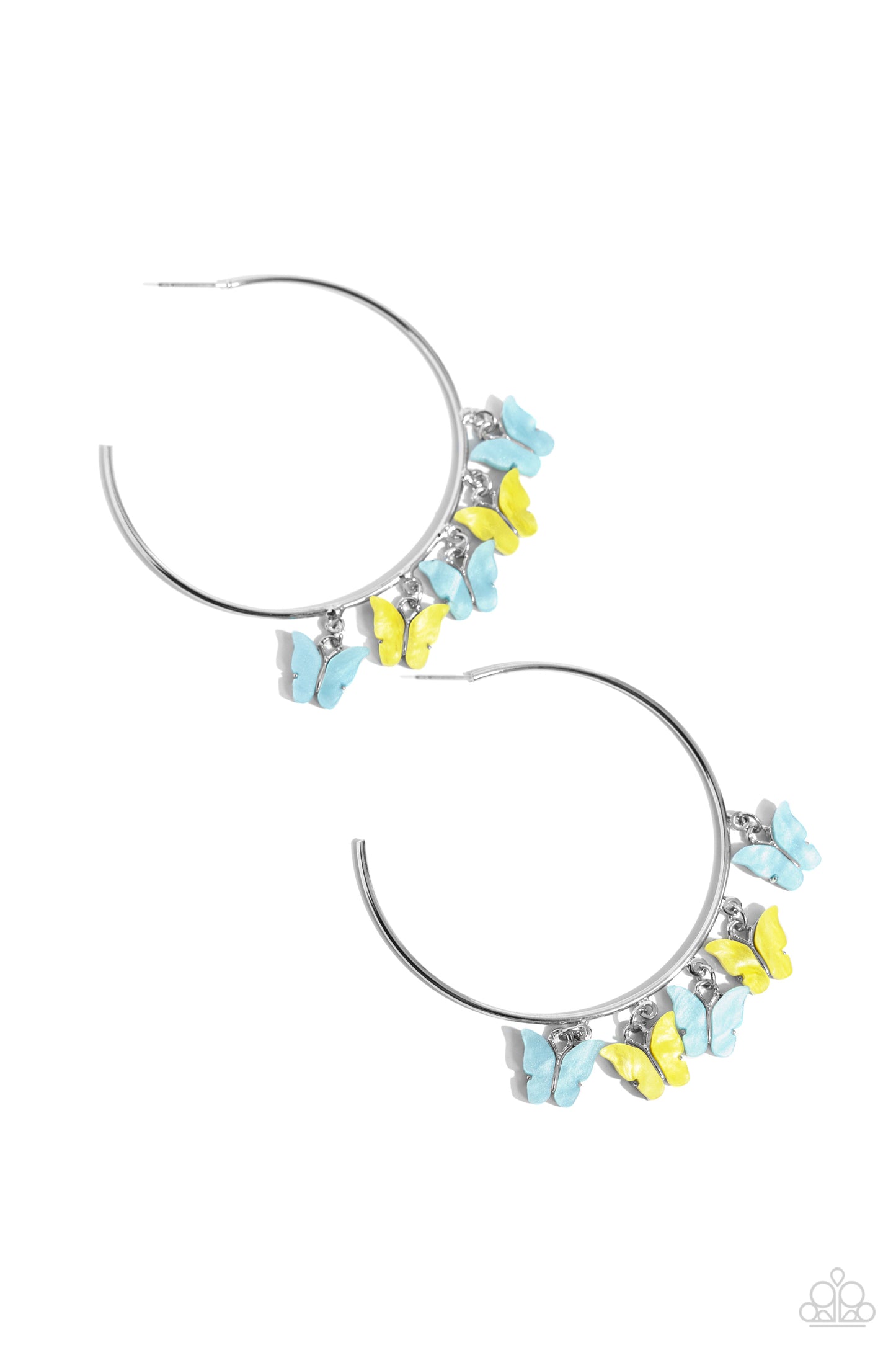 Bemusing Butterflies - Blue & Yellow Butterfly 2 1/4 Inch Hoop Earring Paparazzi E2008