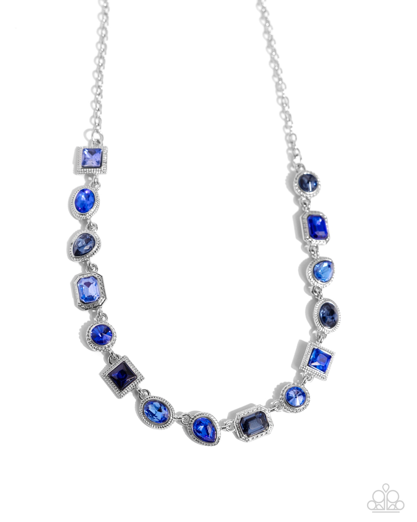 Gallery Glam - Blue & Silver Circle, Teardrop & Emerald-Cut Gem Necklace Paparazzi N2273