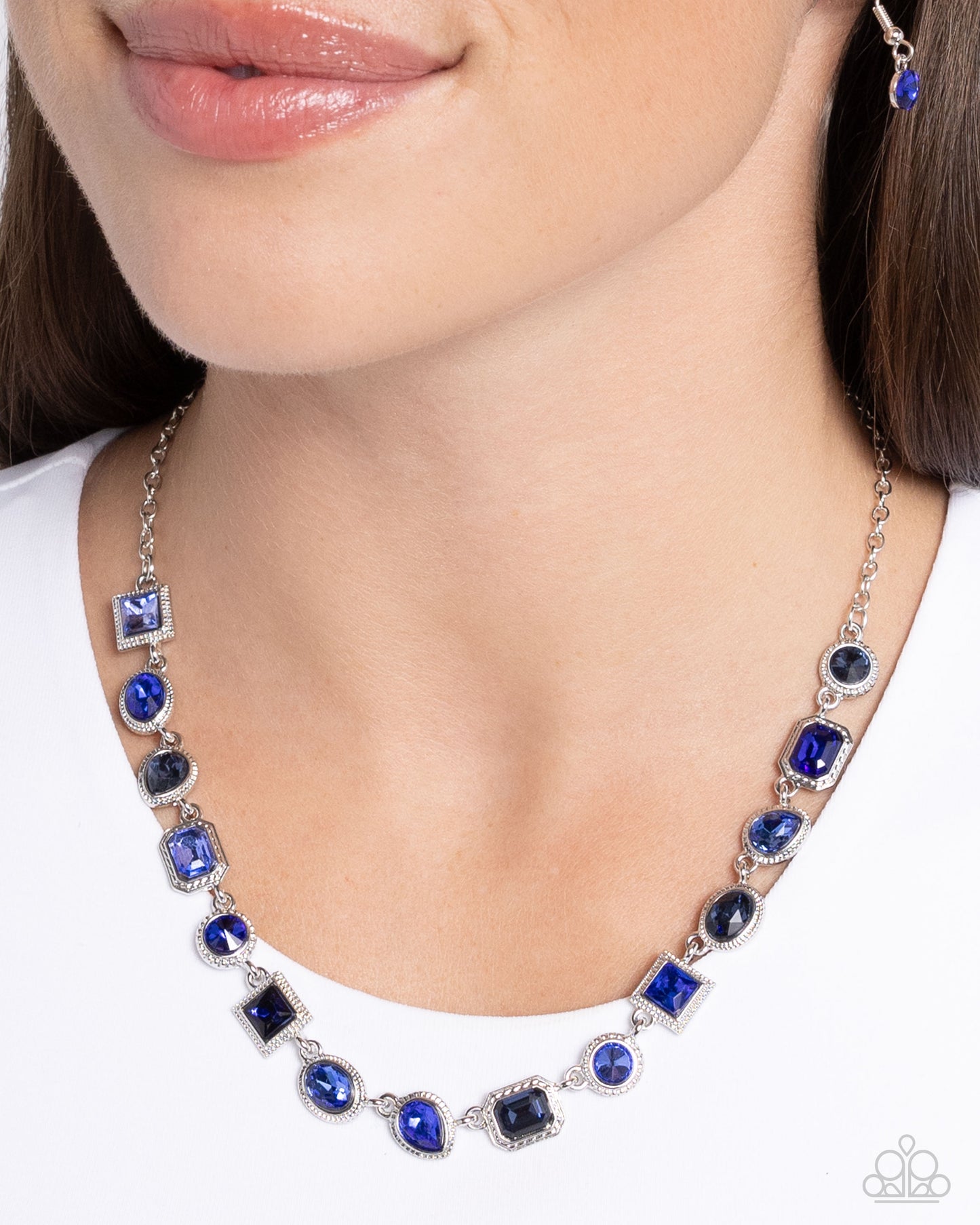 Gallery Glam - Blue & Silver Circle, Teardrop & Emerald-Cut Gem Necklace Paparazzi N2273