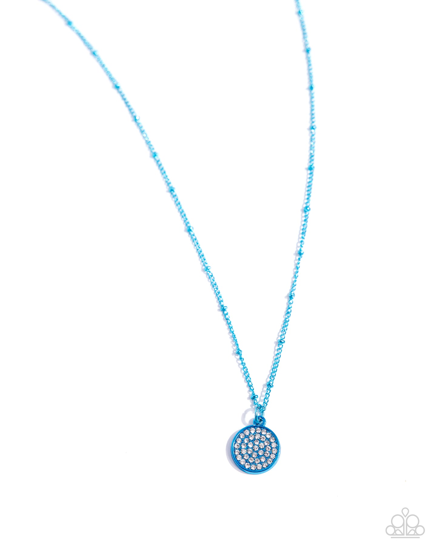 Bejeweled Basic - Blue Electric Metal & White Encrusted Rhinestone Pendant Necklace Paparazzi N2214