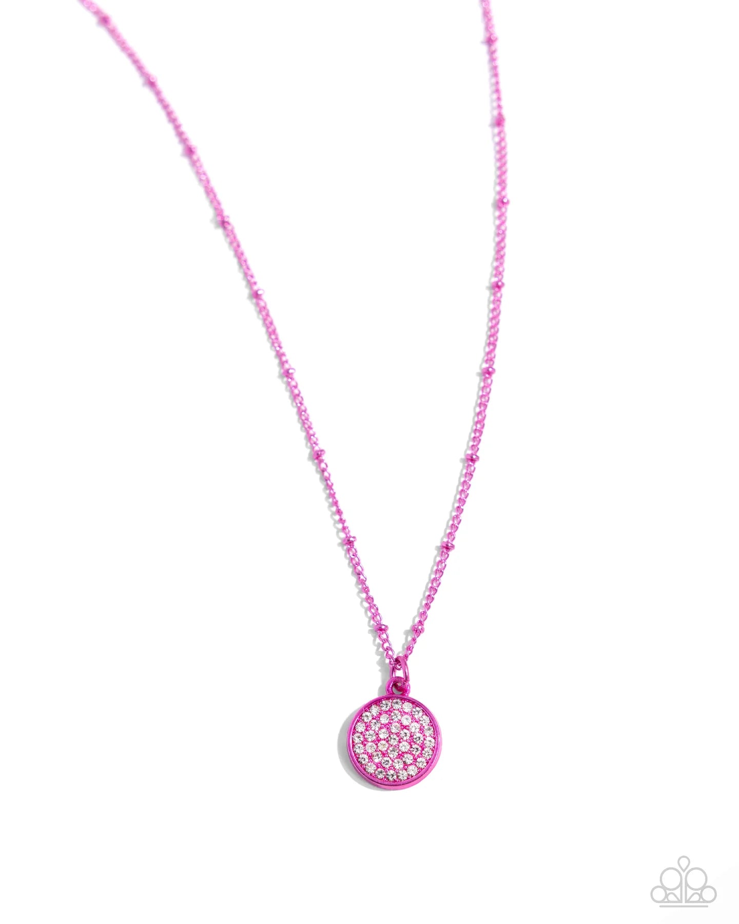 Bejeweled Basic Pink - Electric Pink & White Rhinestone Encrusted Pendant Necklace Paparazzi N2442