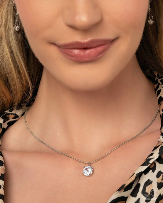 Pronged Premiere - White Glittery Gem Necklace Paparazzi N2778