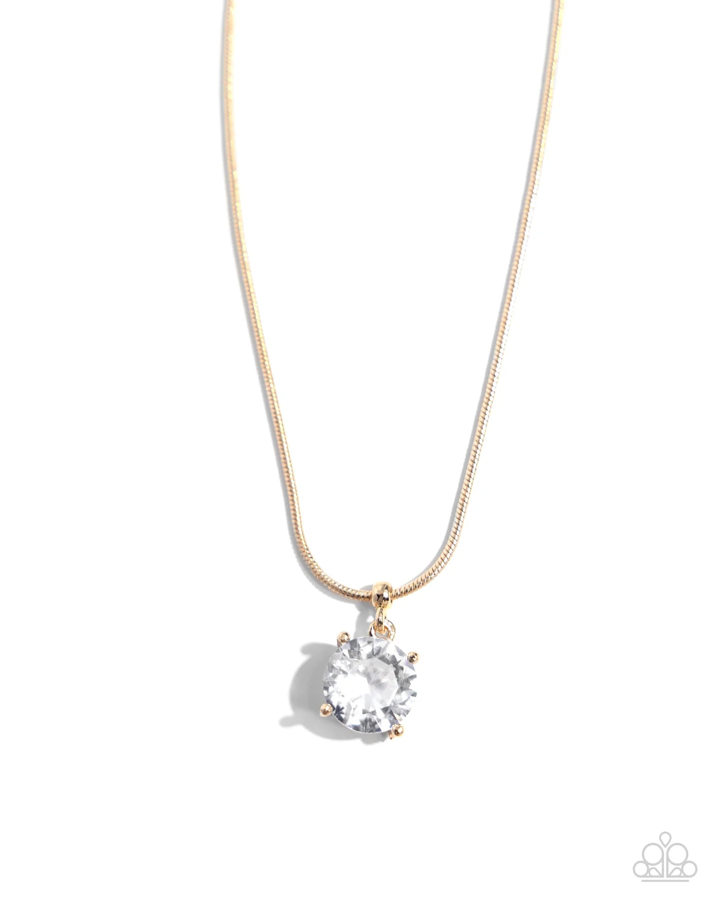 Paparazzi Pronged Premiere - Gold Snake Chain White Gem Necklace N2726