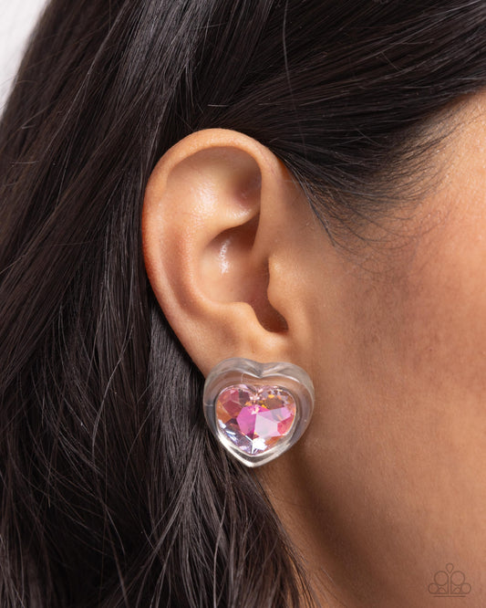 Heart-Pounding Haute - Pink UV Shimmery Heart Earring Paparazzi E2079