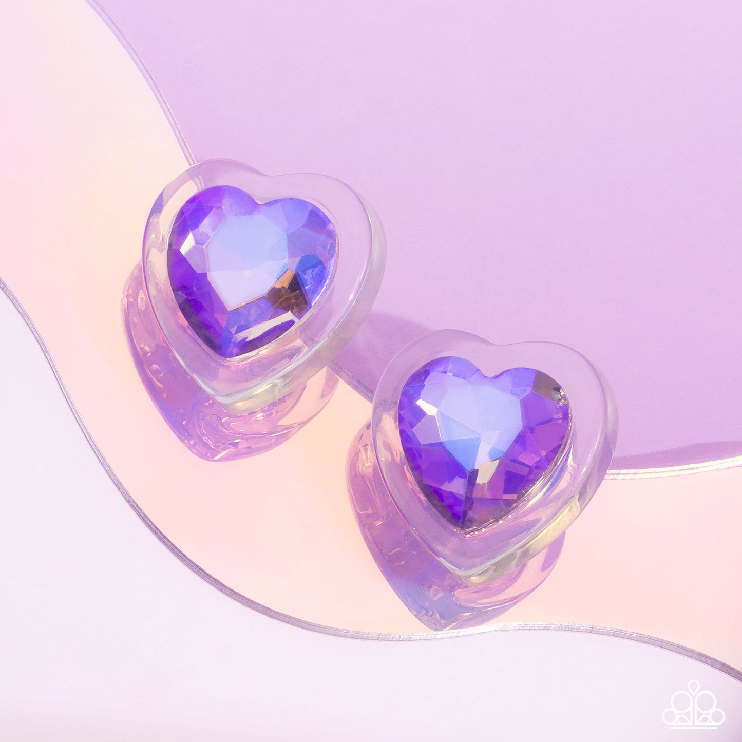 Heart-Pounding Haute - Purple to Blue UV Shimmer Heart Earring Paparazzi E2276