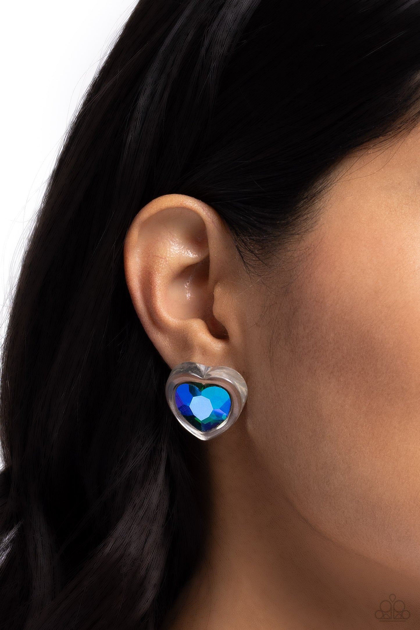 Heart-Pounding Haute - Green to Blue UV Shimmer Heart Post Earring Paparazzi E2019