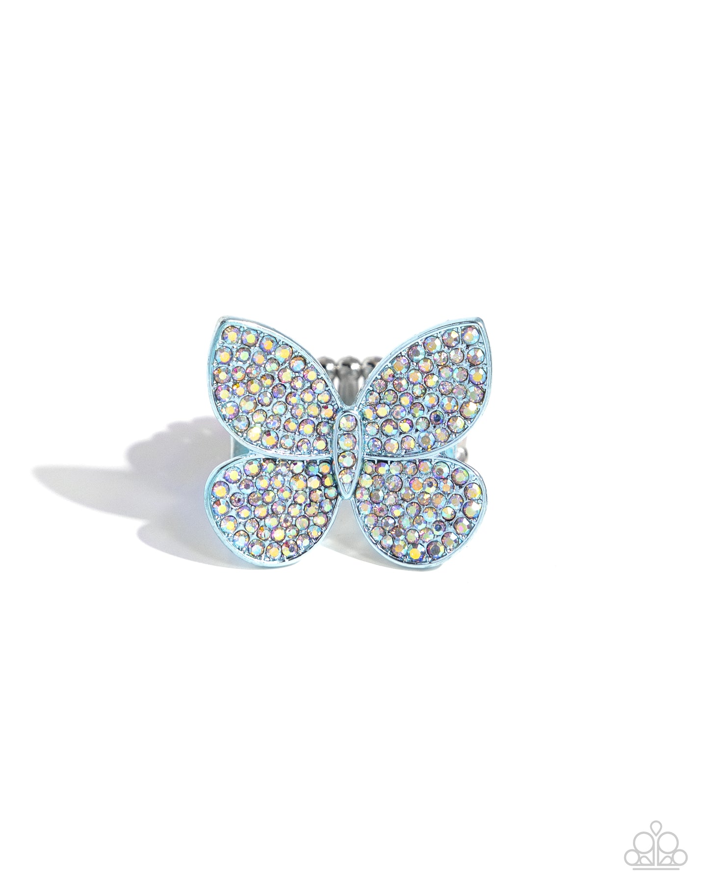 Aerial Ambassador - Blue Electric Iridescent Rhinestone Butterfly Ring Paparazzi R0678