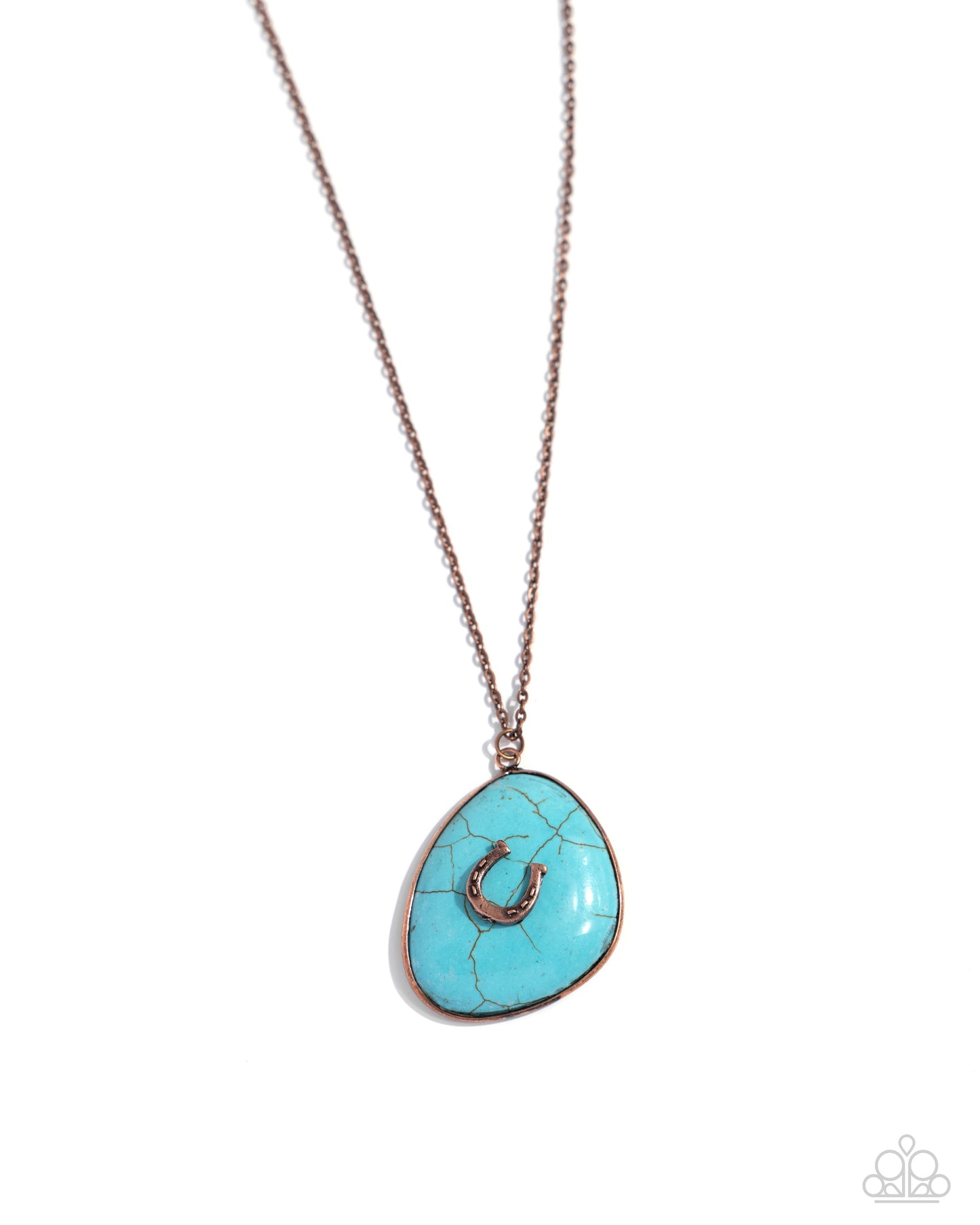 Horseshoe Hoedown - Copper & Turquoise Stone Silver Horseshoe Santa Fe Style Necklace Paparazzi N2782