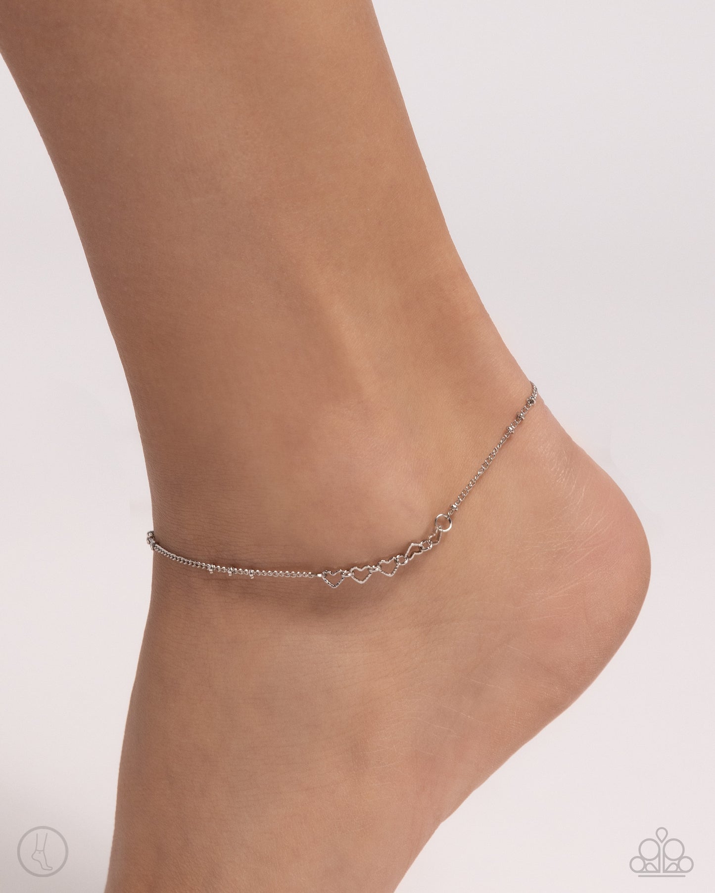 Satellite Shimmer - Silver Heart Satellite Chain Anklet Paparazzi B1562