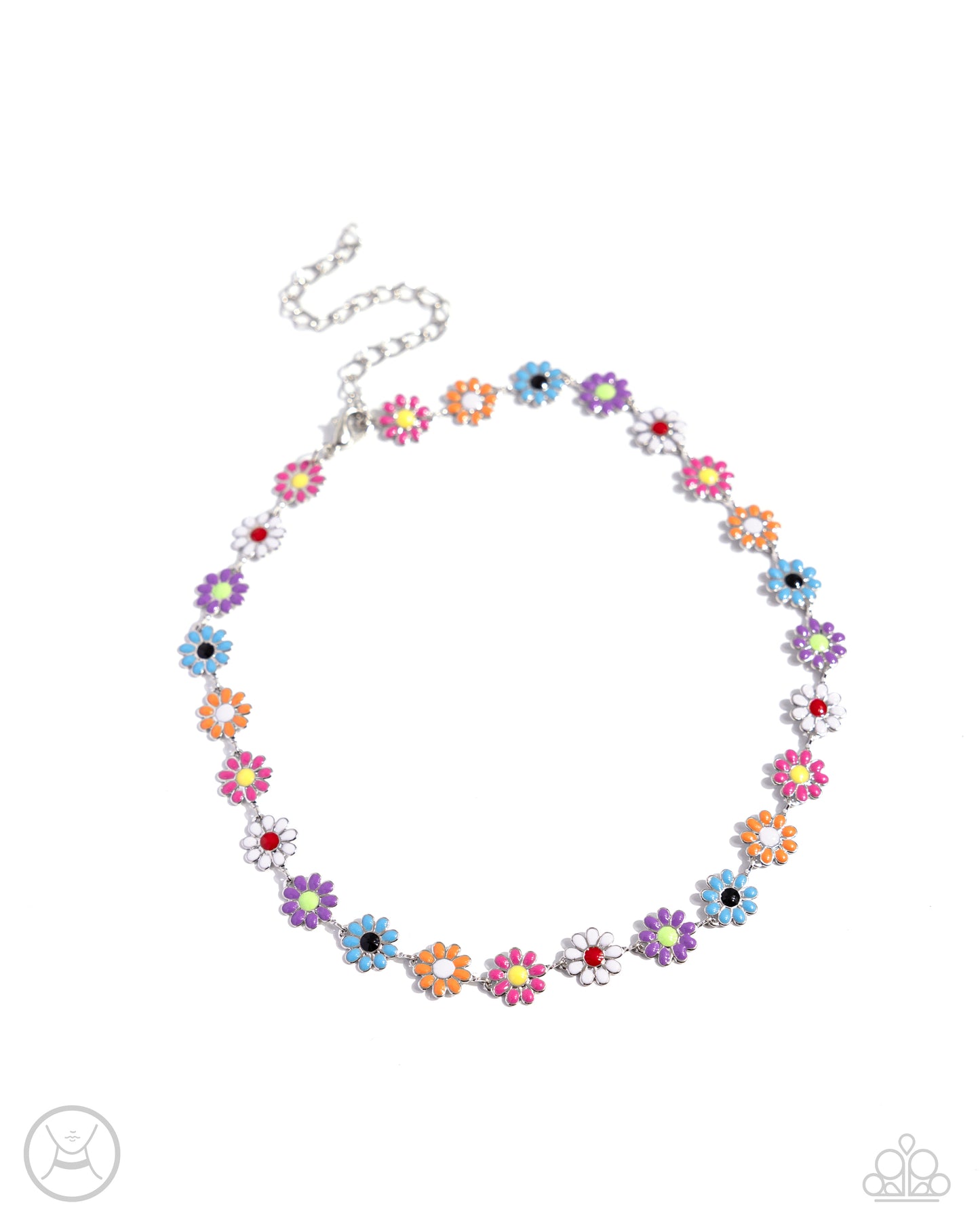 Floral Falsetto - Multi Colored Hot Pink, White, Turquoise, Orange Painted Daisy Choker Necklace Paparazzi N2227