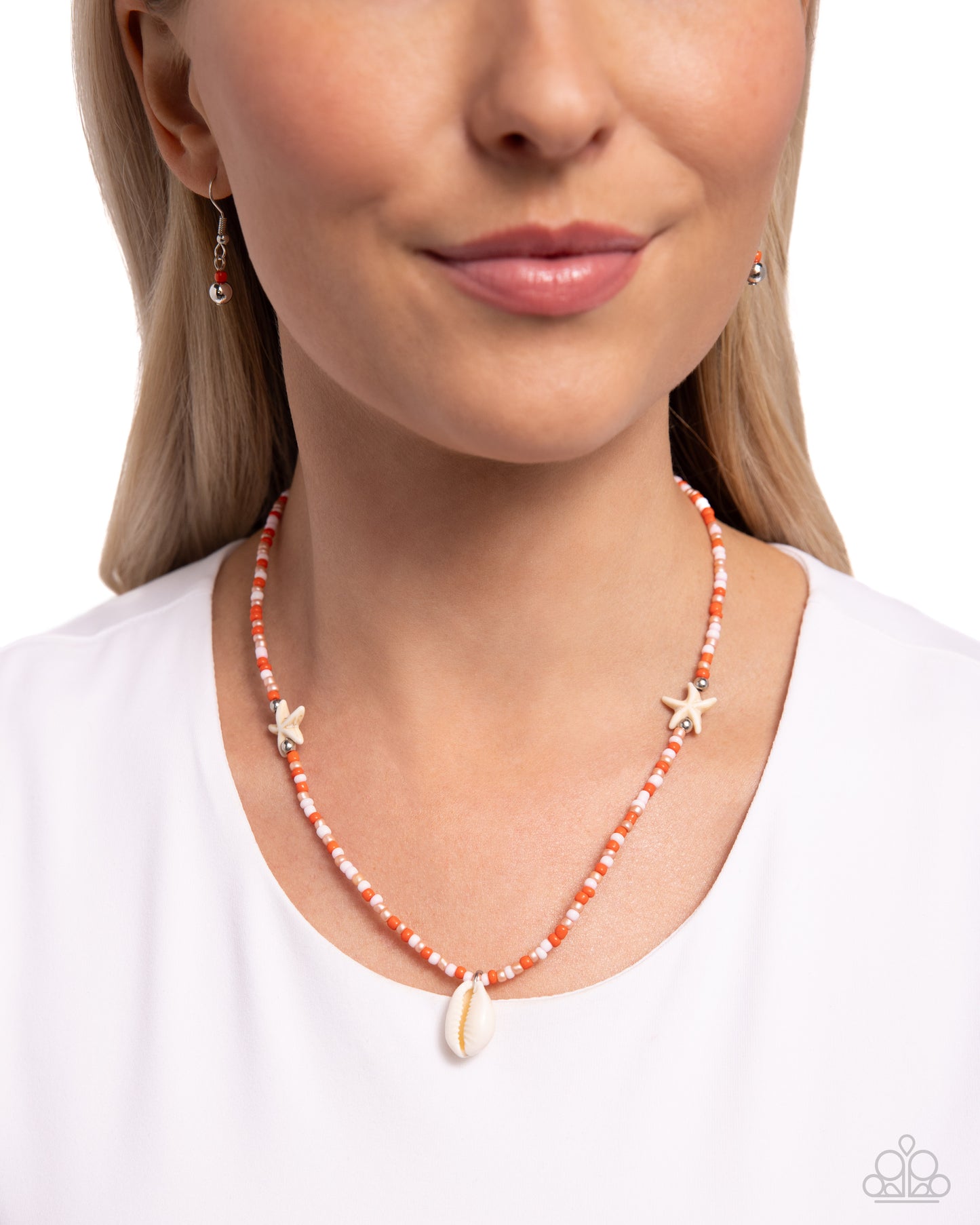 Beachside Beauty - Orange Burnt Sienna, White Shell & Starfish Necklace Paparazzi N2241