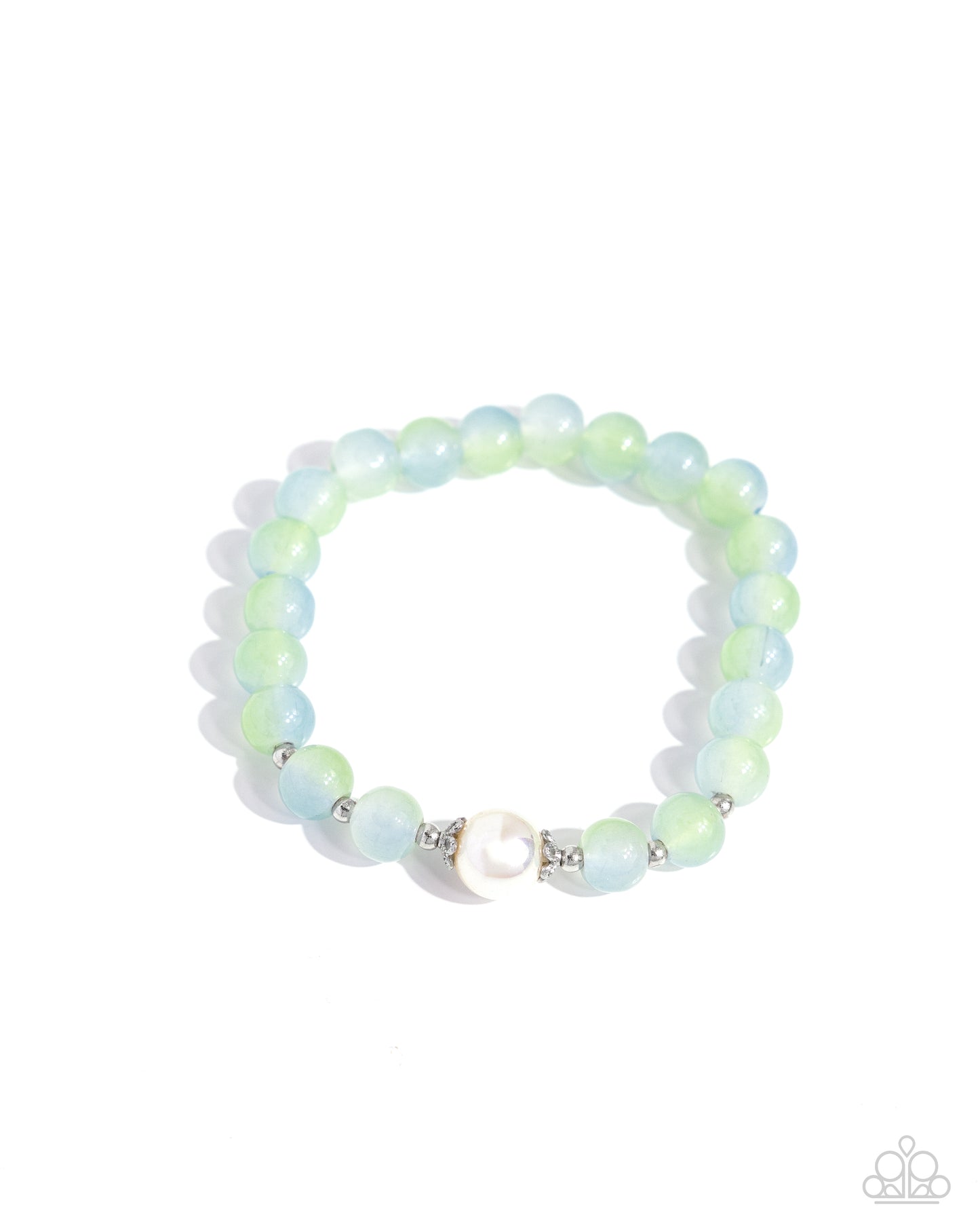 Mermaid Mirror - Green Ombre' & Iridescent Dipped Pearl Bead Stretch Bracelet Paparazzi B1582