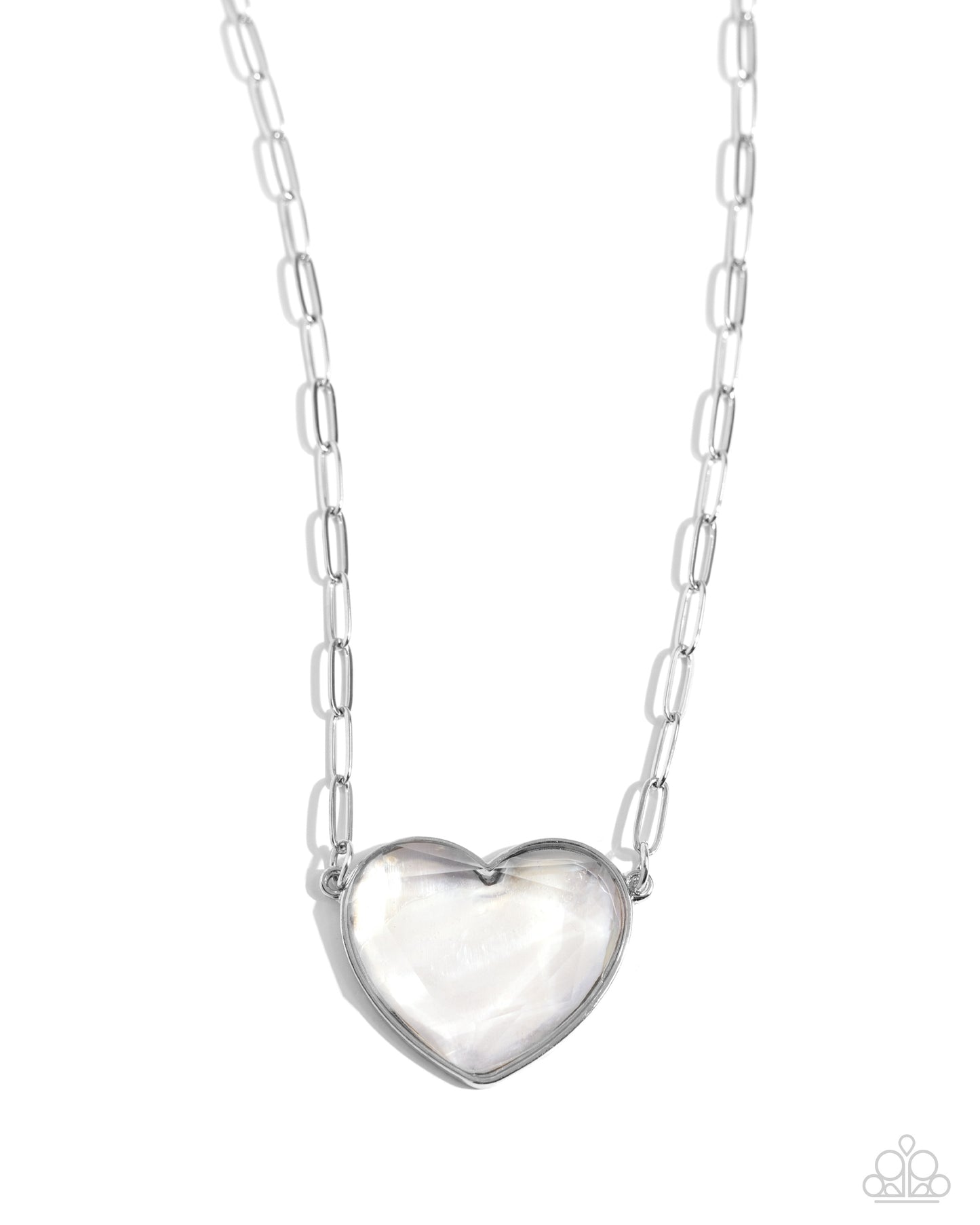 Seize the Sentiment - White Faux Shell Finish Silver Frame Heart Necklace Paparazzi