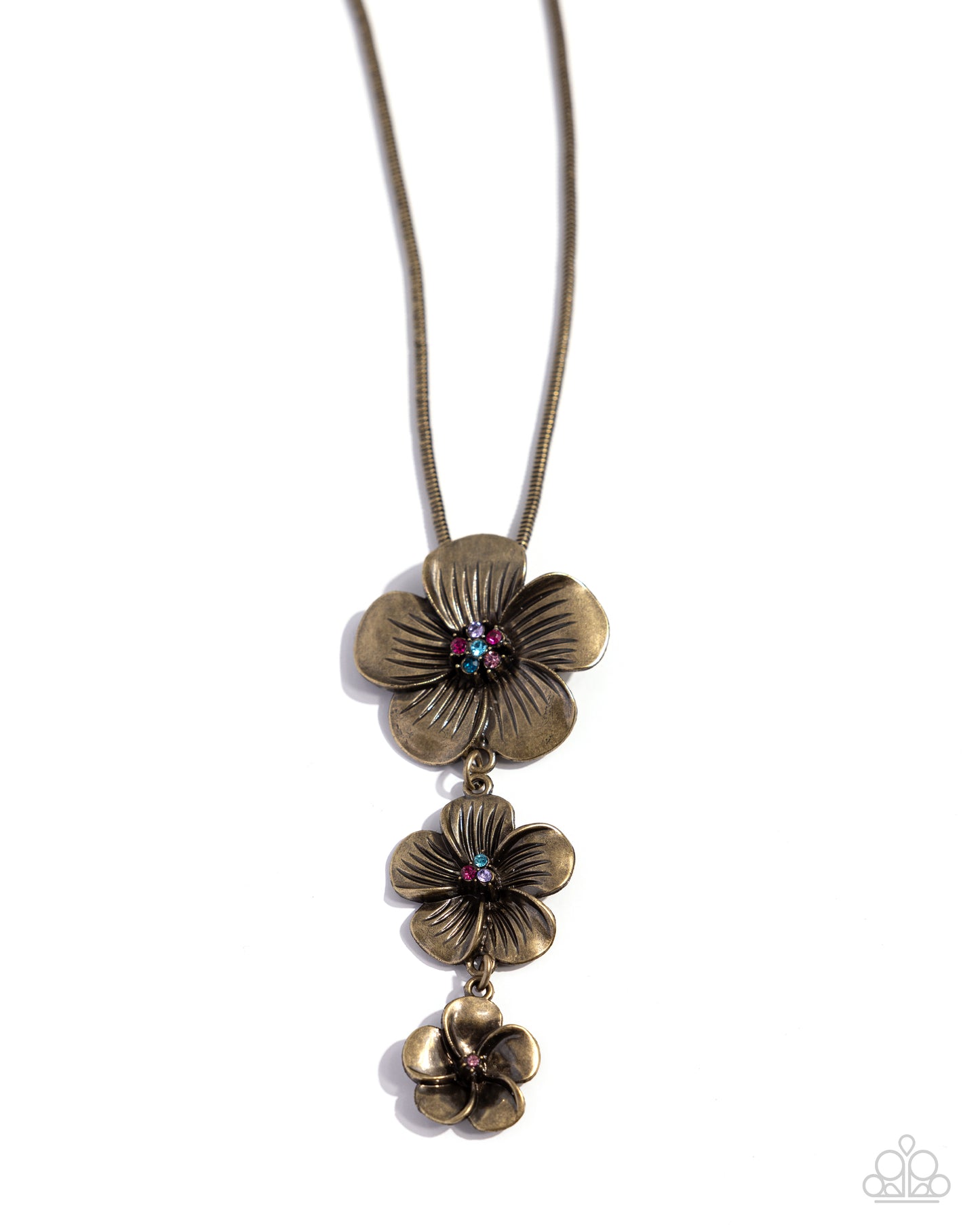 Wallflower Whimsy - Brass, Multicolored Rhinestone Flower Necklace Paparazzi