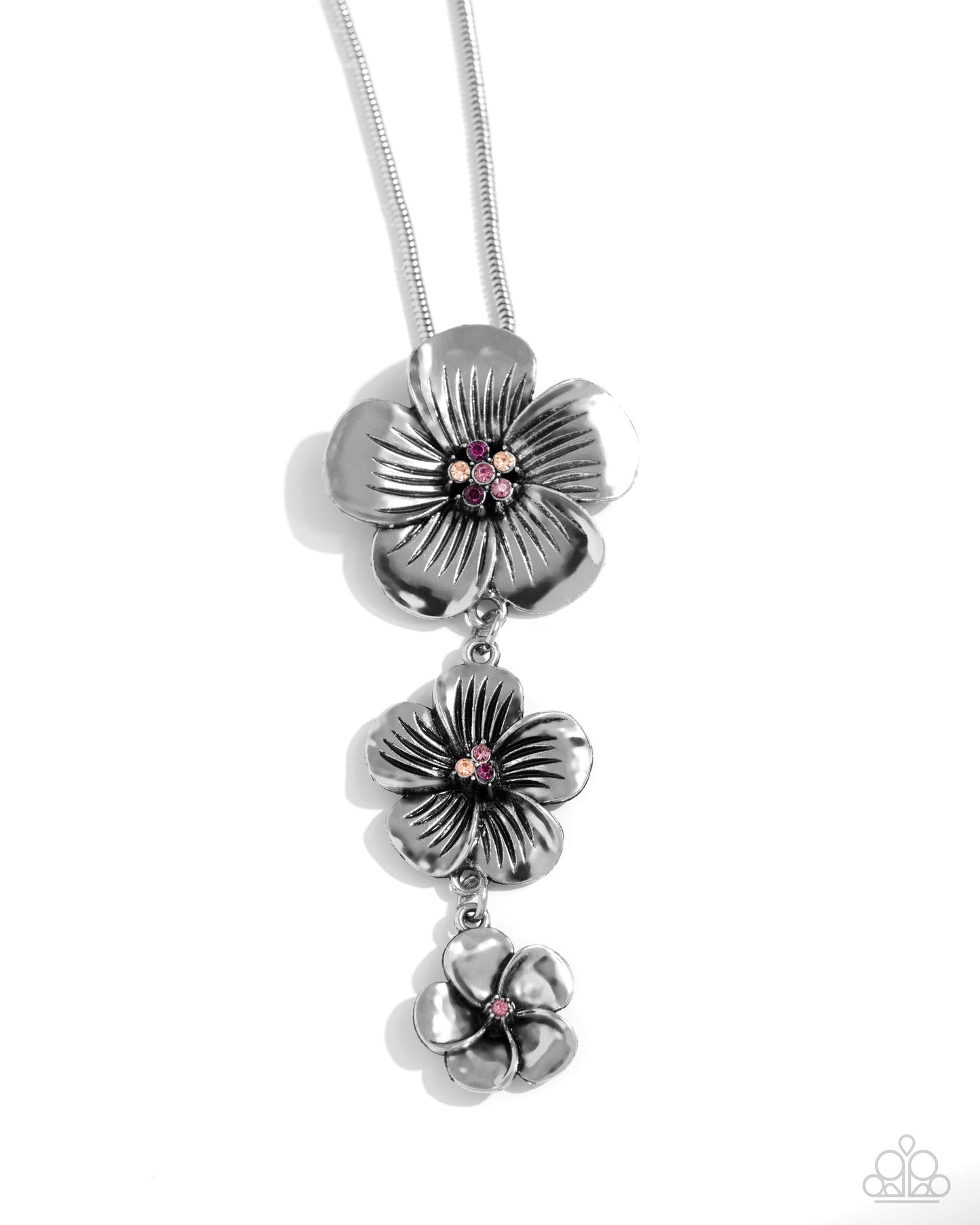 Wallflower Whimsy - Purple Multicolored Rhinestone Silver Flower Necklace Paparazzi N2344