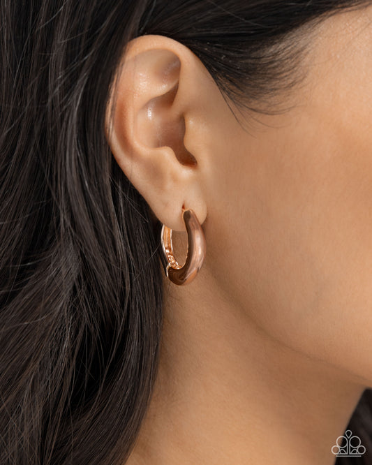 Monochromatic Makeover - Rose Gold 1 Inch Hinge Hoop Earring Paparazzi E1976