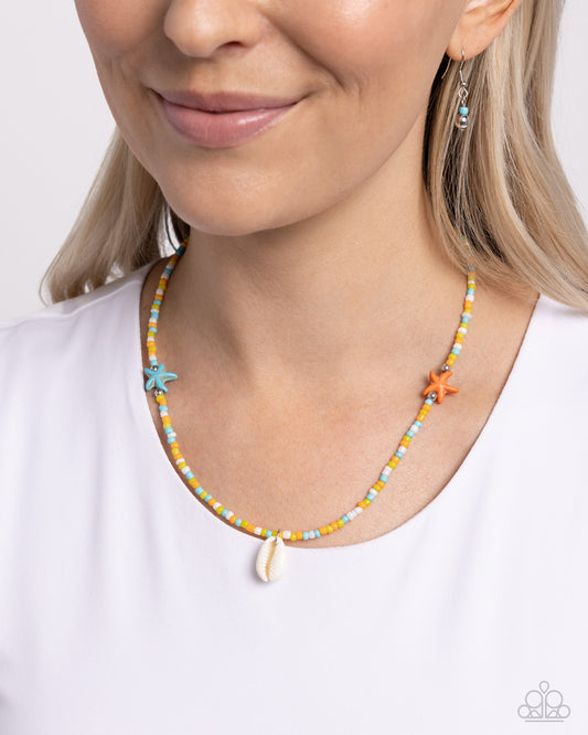 Beachside Beauty - Multi Color Tiffany, Yellow, White, Orange Seed Bead & Shell Beach Vibe Necklace Paparazzi N2382