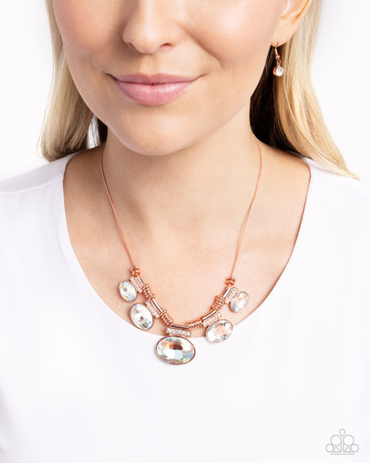 Socialite Status - Copper - Shiny Copper UV Shimmery White Gem Necklace Paparazzi N2322