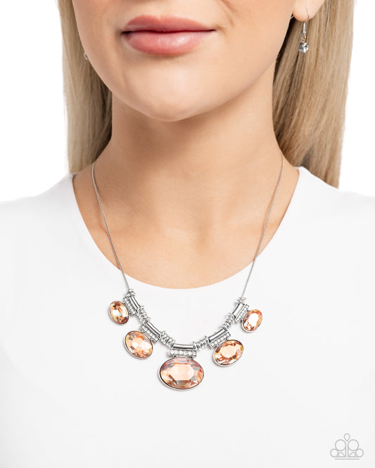 Socialite Status - Orange Peach UV Shimmery Gem On Silver Snake Chain Necklace Paparazzi N2362