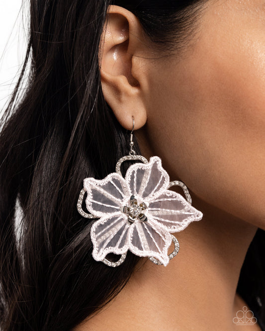 Refined Recognition - White Lace Applique Flower Earring Paparazzi E2072