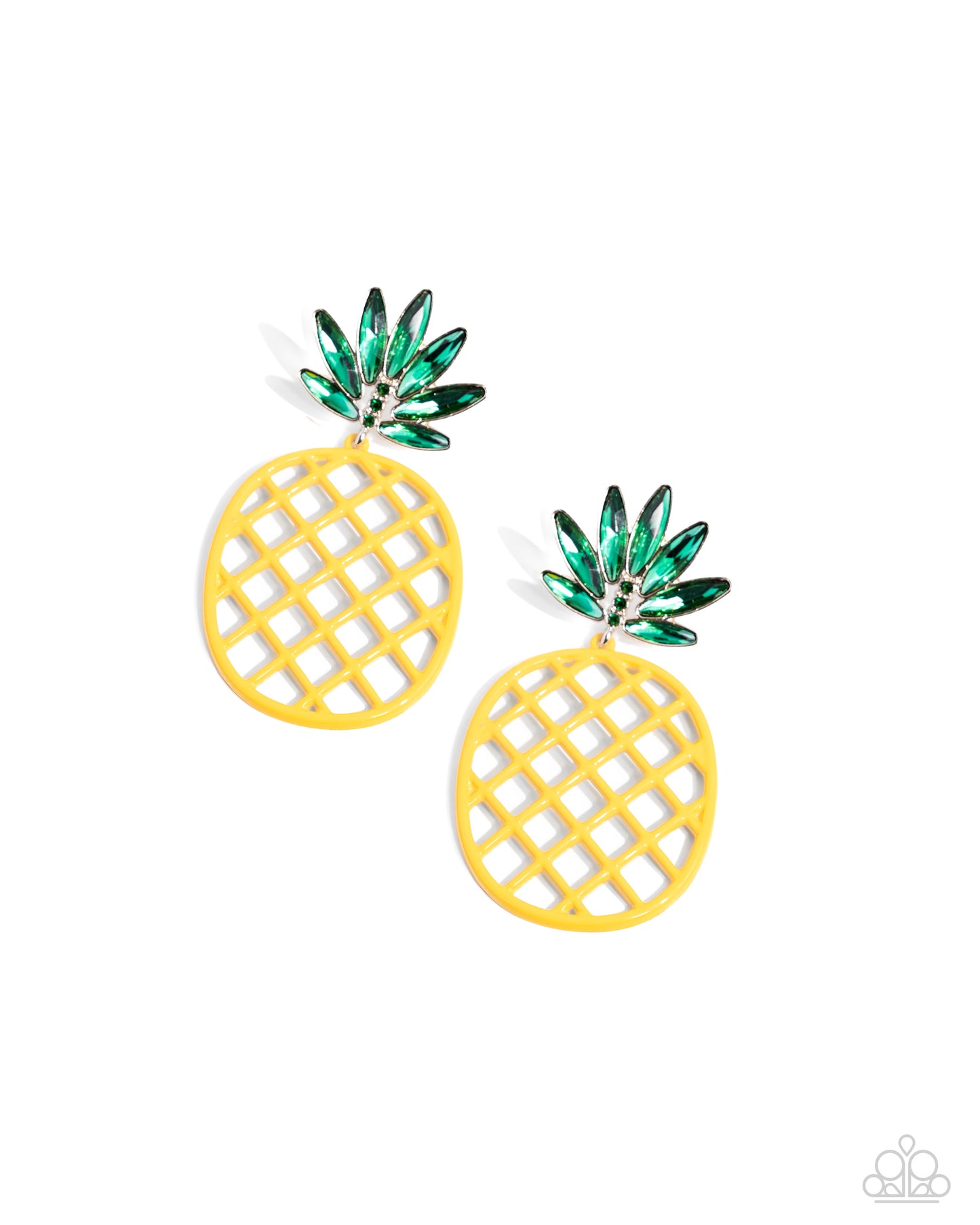 Pineapple Passion - Yellow Pineapple Green Gem Post Earring Paparazzi E1906