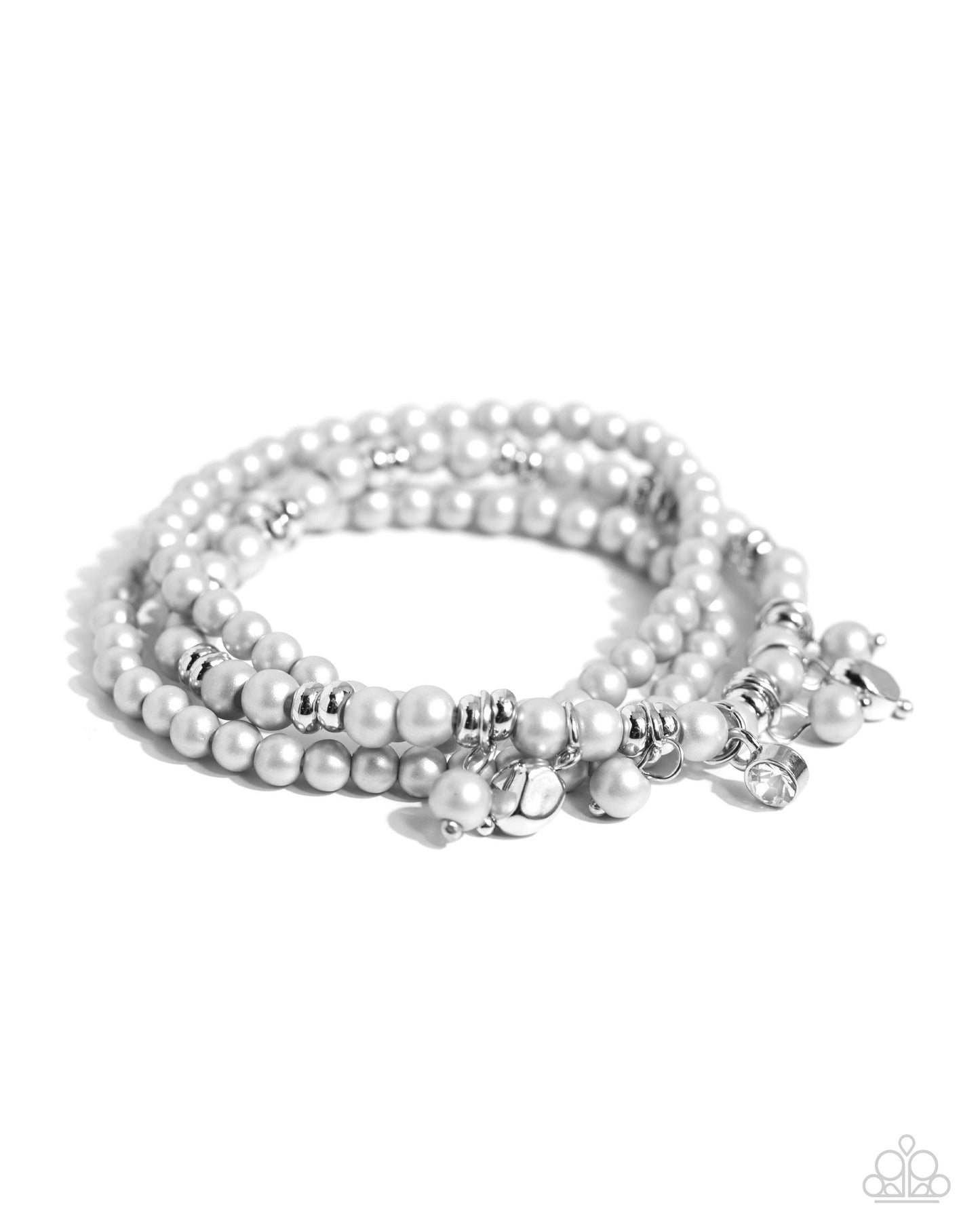 Sumptuous Stack - Silver Bead, Pearls & White Rhinestone Stretch Set of 3 Bracelets Paparazzi B1557