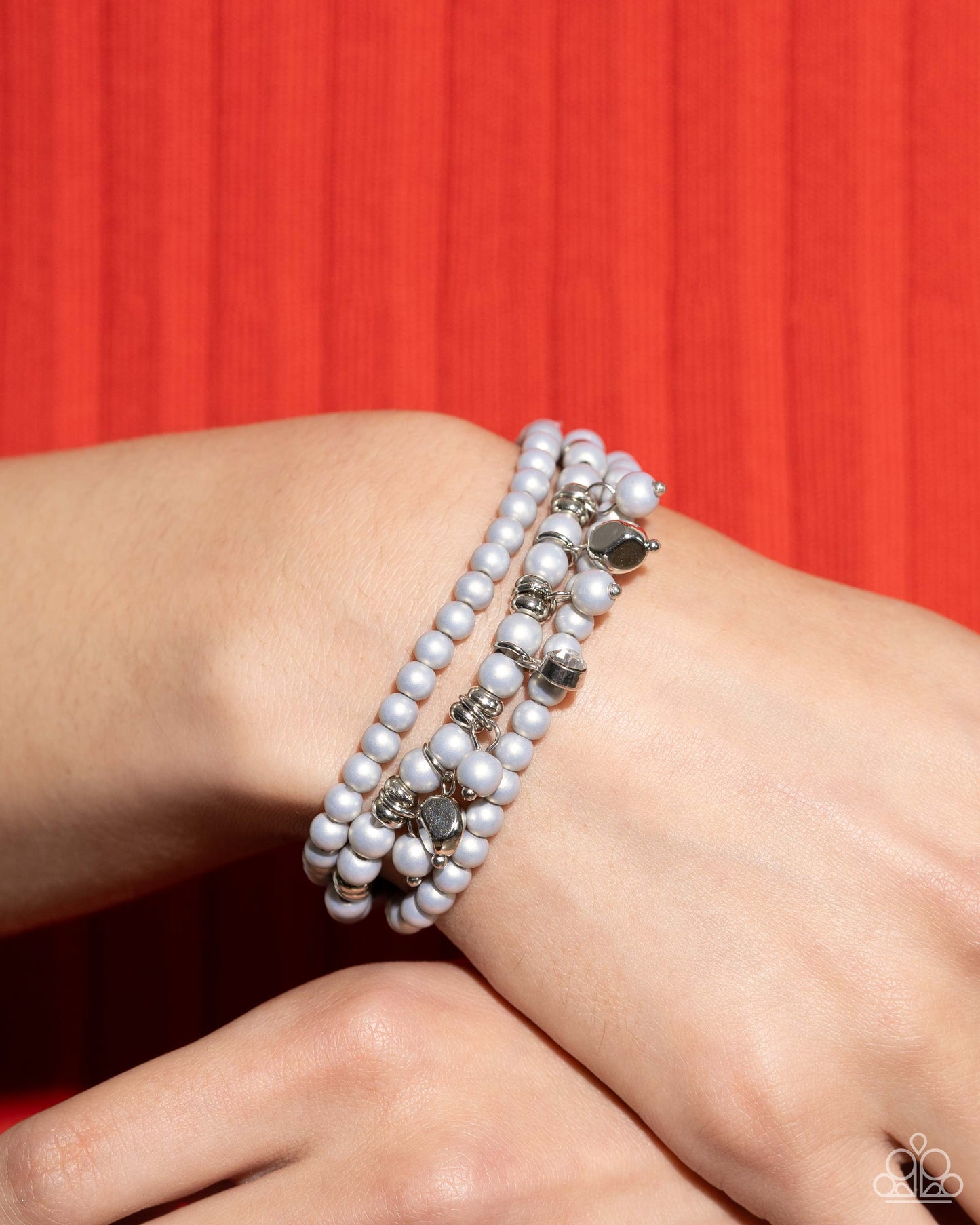 Sumptuous Stack - Silver Bead, Pearls & White Rhinestone Stretch Set of 3 Bracelets Paparazzi B1557