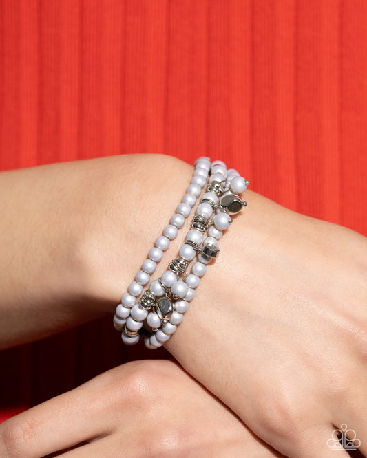 Sumptuous Stack - Silver Bead, Pearls & White Rhinestone Stretch Set of 3 Bracelets Paparazzi B1557